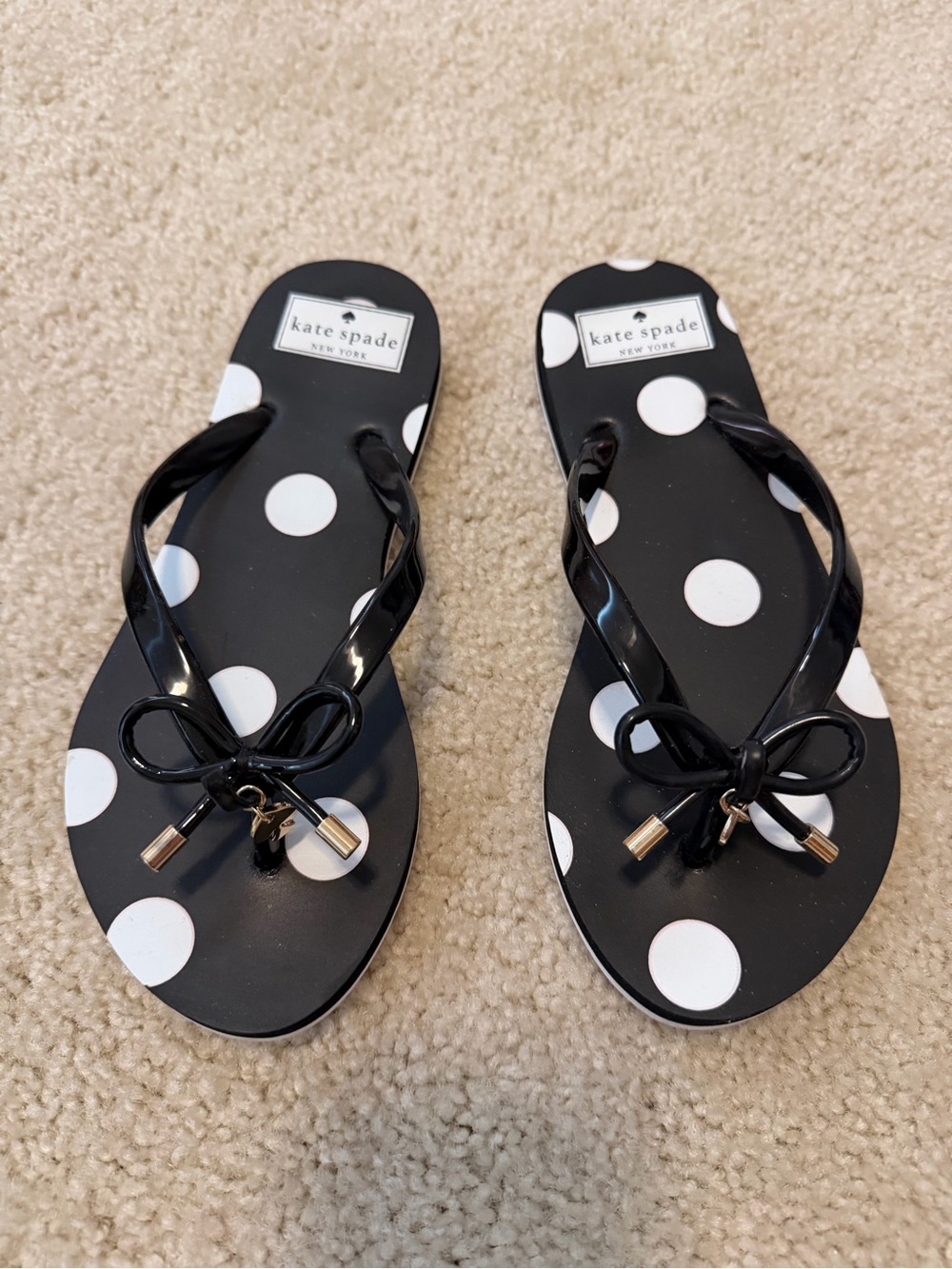 kate spade Black and White Polka Dot Bow Flip Sandals
